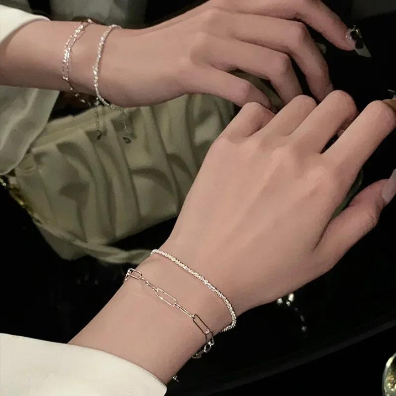 New Fashion Silver Colour Double Layer Bracelet Sparkling Exquisite Simple Women Bracelet Fine Jewelry Accessories