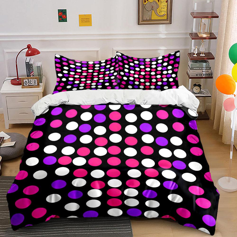 3Pcs Hot Pink White Regular Polka Dot Bedding Set,Black Base Classic Check Dot Print Duvet Cover 2 Pillowcases King Queen,Gift