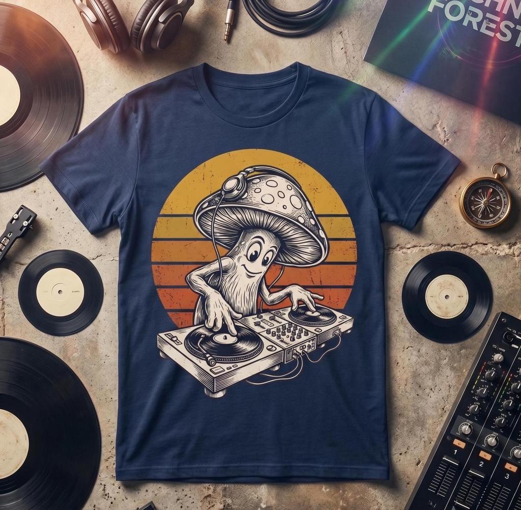 Electronic Music Lover Shirt Mushroom DJ Retro Sunset EDM Rave Festival Electronic Music Premium TriBlend TShirt Festival