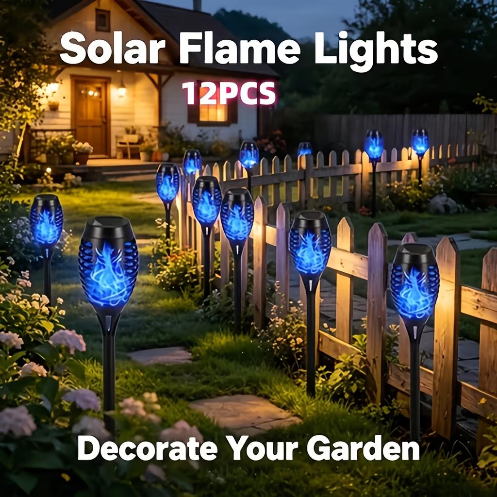 1/6/12 Pezzi Torce Solari da Esterno, Luce con Fiamme Vive Danzanti e Tremolanti per Giardino Paesaggistico Sentiero, Accensione/Spegnimento Automatico, per Decorazione Natalizia