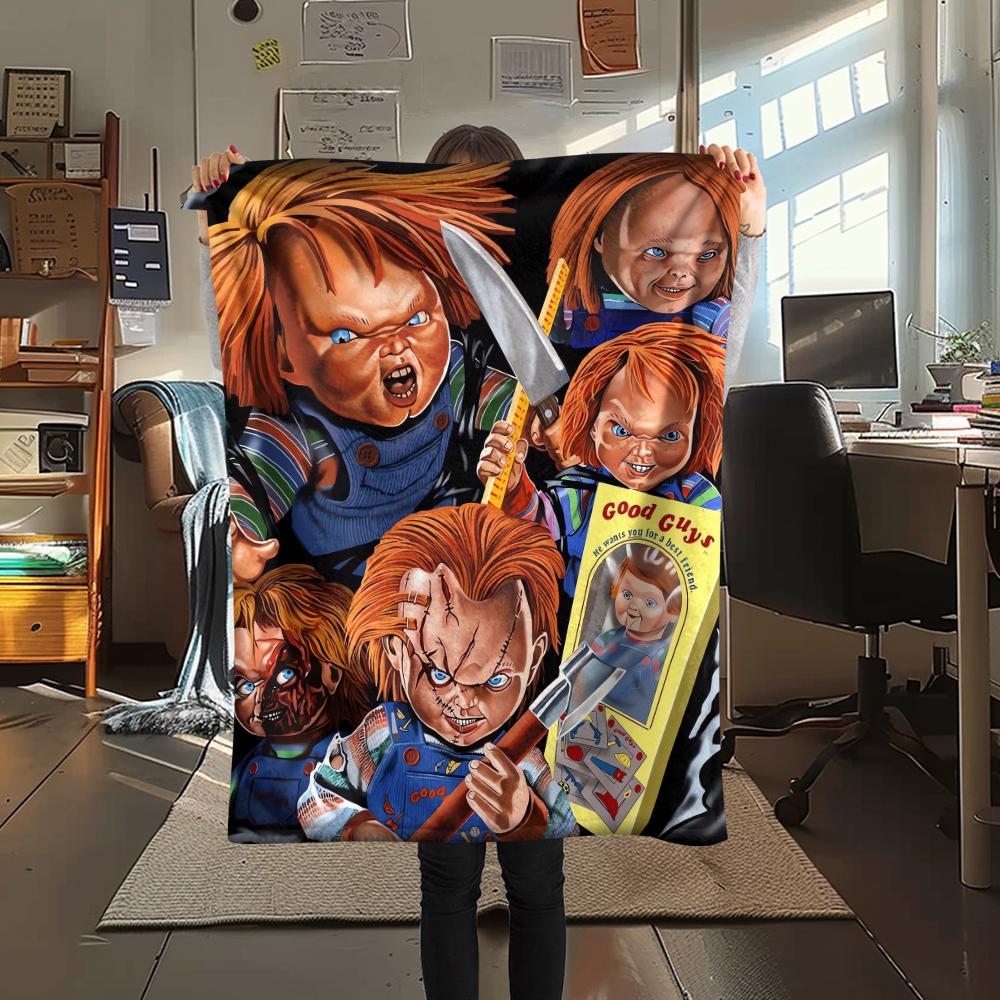 1Pc Chucky Print Flannel Blanket, High quality Comfortable for All Seasons, Home Decor, Warmth and Comfort, Perfect for Christmas Gifts