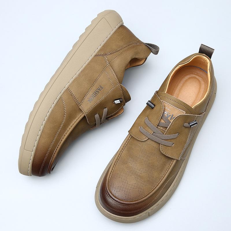 

Autumn men s shoes new leather platform British casual leather shoes men s breathable versatile one-pedal trendy shoes 44 хаки