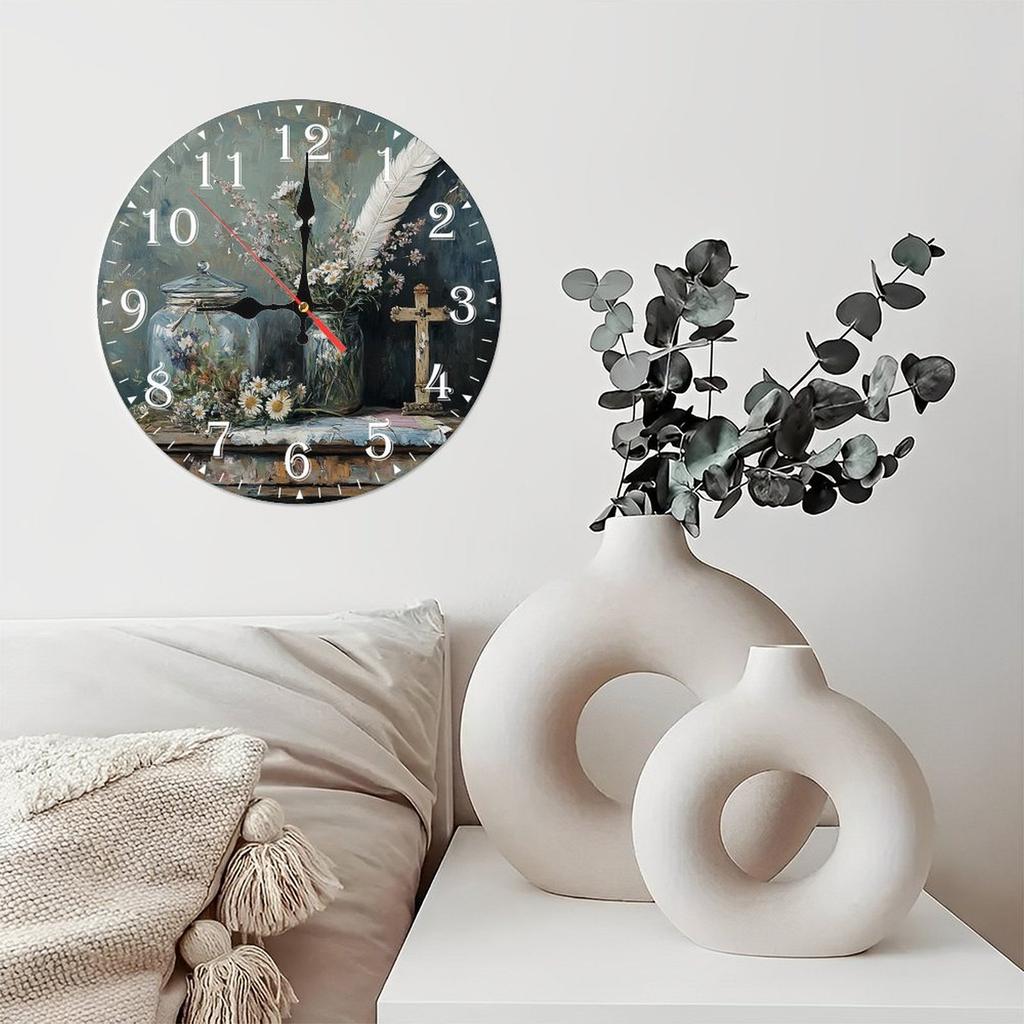 25x25cm Wood Wall Clock with Crackle Glaze Vintage Look