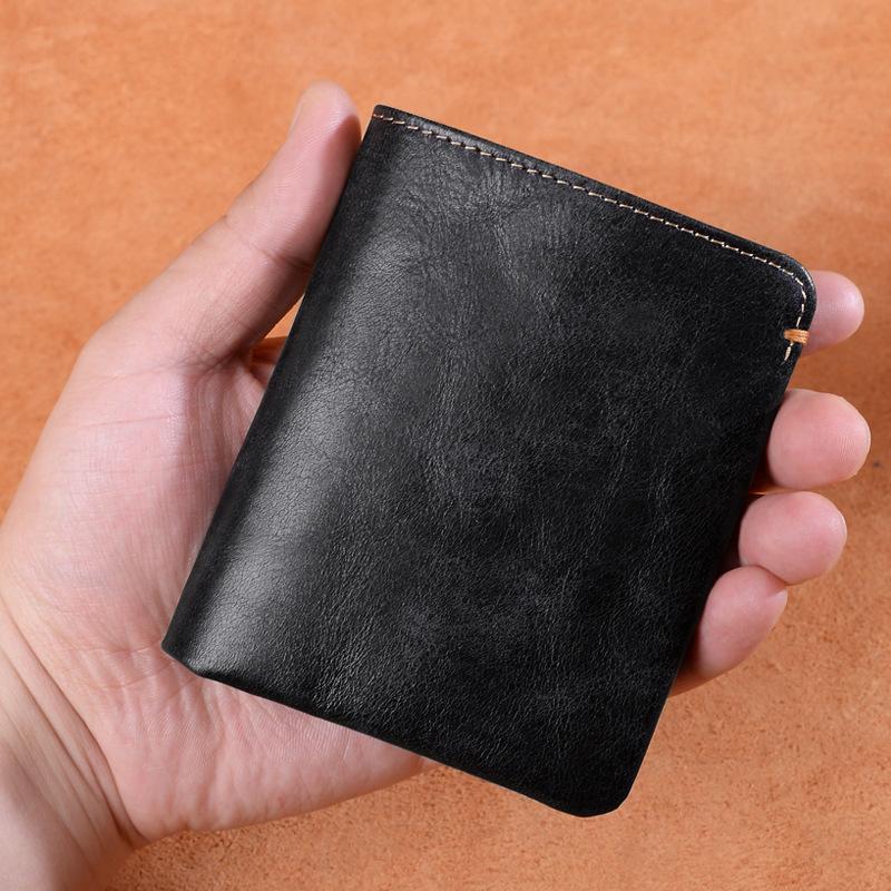 Top Layer Genuine Leather Wallet Mens Black Business Card Holder Luxury Moneybag