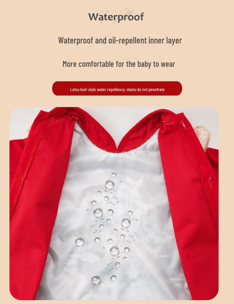 Children's Waterproof Reversible Coveralls: Chinese New Year Style - Autumn/Winter Protective Wear with Bib, Dirt-Resistant.