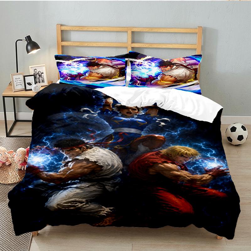 3PCS Game Fighter In Action Bedding set,Ideal for1pc Duvet Cover And 2pcs Pillowcases Perfect for Christmas gift,Ideal for Bedroom, Dormitory