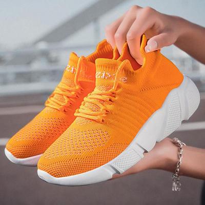 Frühling Damen Schuhe Stricksocken Sneaker Damen Orange Sneaker Freizeit Atmungsaktives Mesh Laufschuhe für Damen Laufschuhe Herren