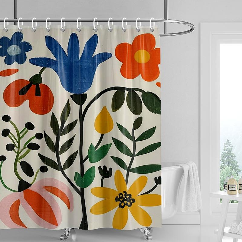 Nordic Style Bathroom Soft Fabric Shower Curtain Abstract Tropical Plant Art Pattern Waterproof Bathroom Decorative Curtain