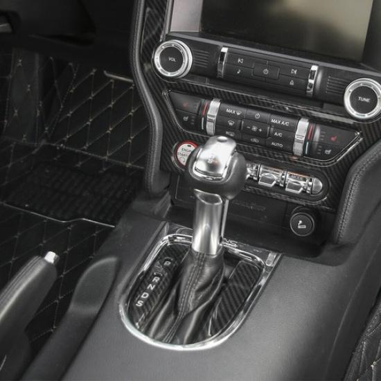 Central Shift Gear Box Trim Decor Cover Bezels for Ford Mustang 15+ Carbon Fiber
