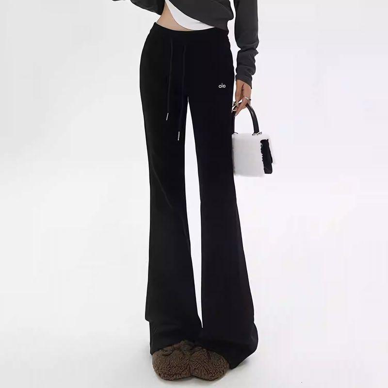 Aloneadv American Sports Wide-Leg Pants Women's Spring & Fall Micro-Pull Yoga Pants Mid-Low Waist Outwear Slim Looking Casual Sweatpants