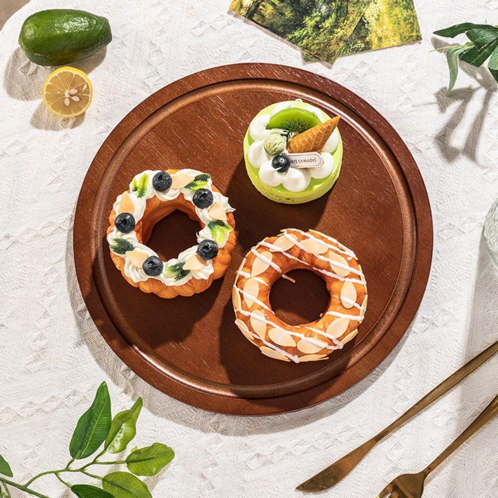 Circular Shape Wooden Cake Stand 8 Inch Fruit Snacks Storage Tray  Birthday