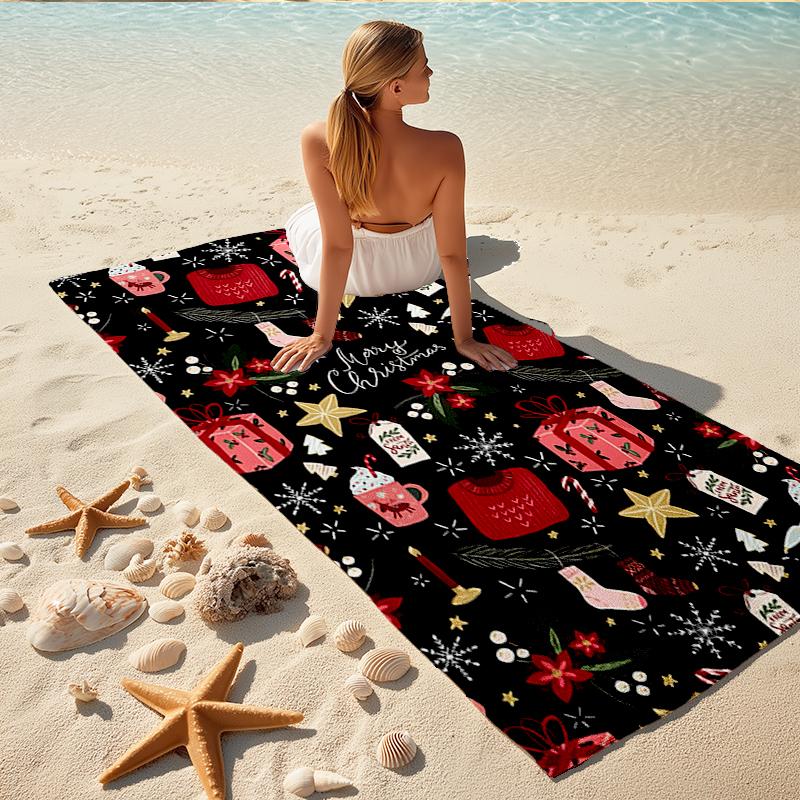 1Pc Christmas Winter Festive Beach Towel Quick Dry Multiuse For Beach Pool Gym Yoga Home Travel Christmas Halloween Xmas Gift S197