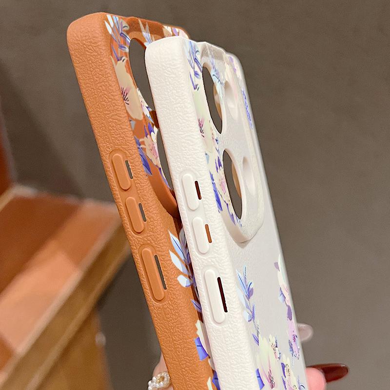 Floral Print Leather Texture TPU Soft Case For Xiaomi 13T Pro Poco X7 X6 M6 Pro Redmi Note 14 13 Pro 12 11 Slim Matte Shockproof Phone Cover