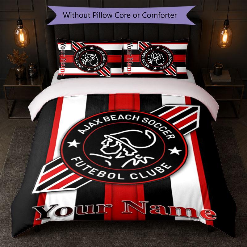 Ajax Amsterdam Custom Name Text Bedding Set 1 Duvet Cover+2 Pillowcases Soccer Logo Personalized Gift For Special Occasion Bedroom Decor