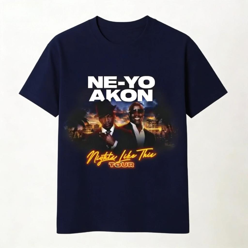 Ne Yo Akon 2026 New Night Like This Tour Maglietta Moda Casual Top per Uso Quotidiano Leggermente Traspirante Hip Hop Streetwear