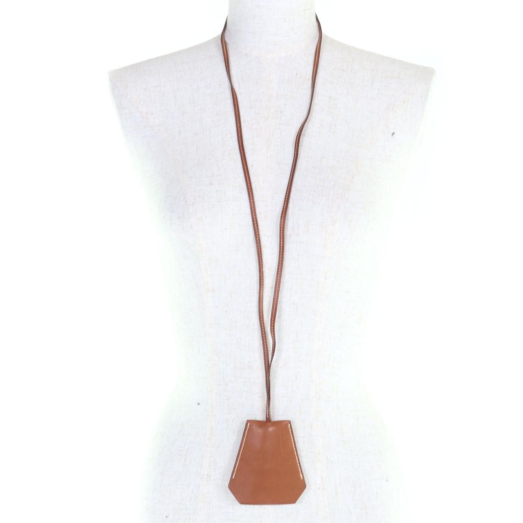 Great HERMES Necklace Brown Leather Women Used
