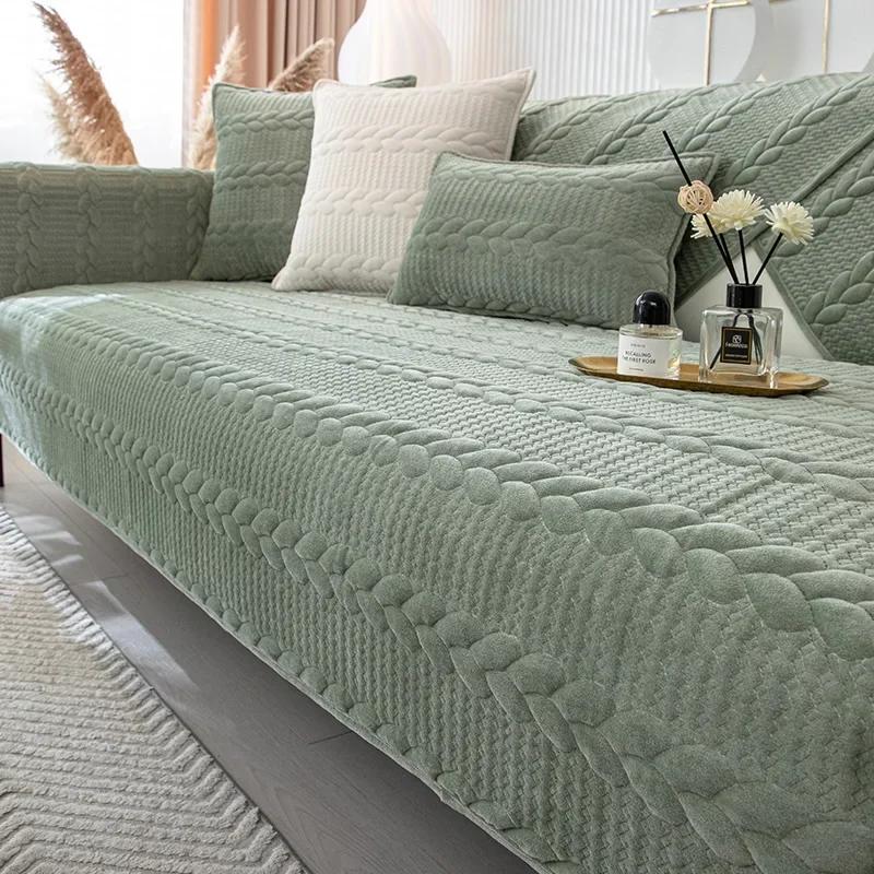 Wheat Grain Milk Velvet Sofa Cushion Autumn Winter Warm Cushion Solid Color Thickened Sofa Cover with Anti Slip Cover