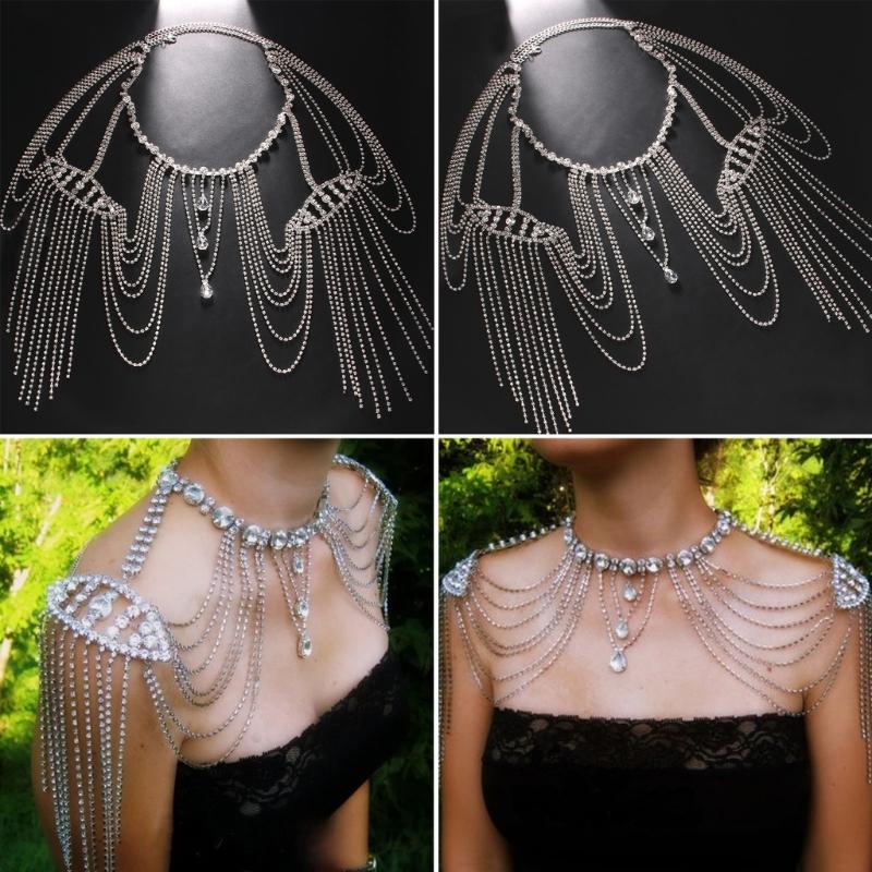 Multilayered Shoulder Chain with Rhinestones Multipurpose Body Accessory Portable for Bridal and Party Wear Supplies