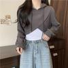 Irregular Cropped Two-Piece Hooded Sweatshirt for Women, 2023 Autumn/Winter, Korean Loose Slimming Chic Style.