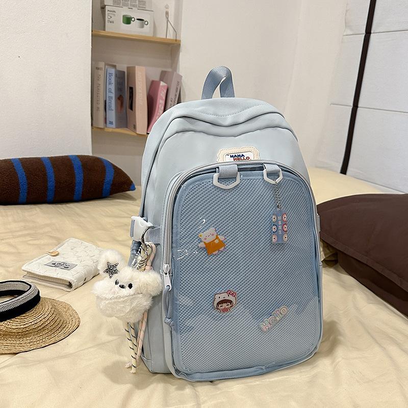 Japanese ins solid color junior high school student schoolbag female high school student transparent pain bag backpack Korean version trendy backpack