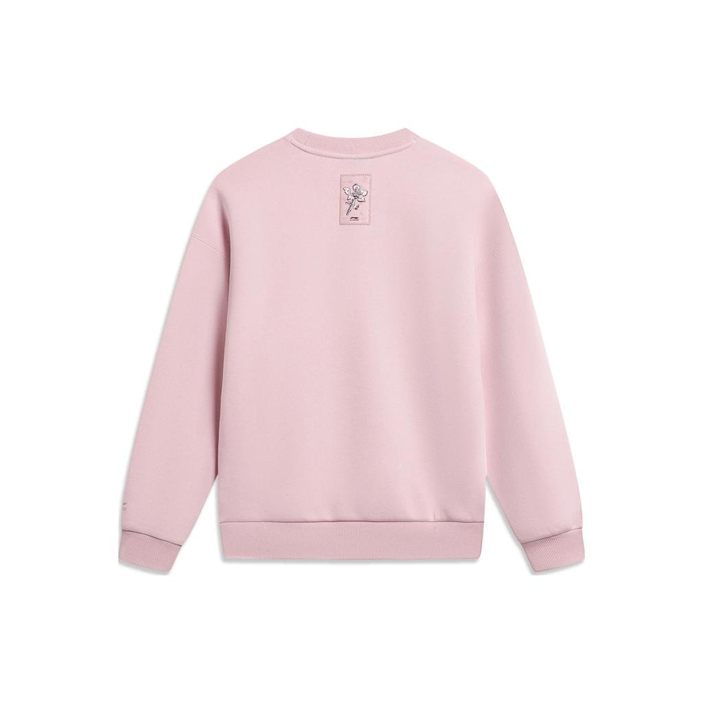 Li-Ning Chinese Culture Series Floral Alphabet Print Loose Pullover Sweatshirt Women Tops Light-Fuchsia AWDT760-1