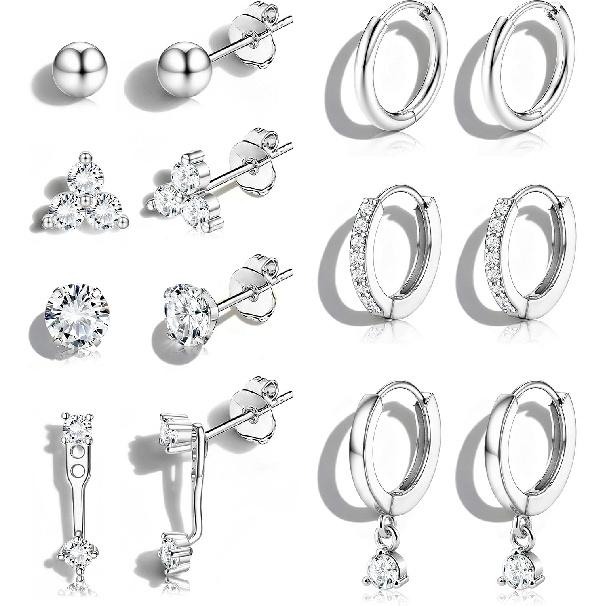 Jstyle Hypoallergenic Earring Stacks for Women Stainless Steel Earrings | 20G Cartilage Earrings for Multiple Piercings, Small Studs Huggie Hoops