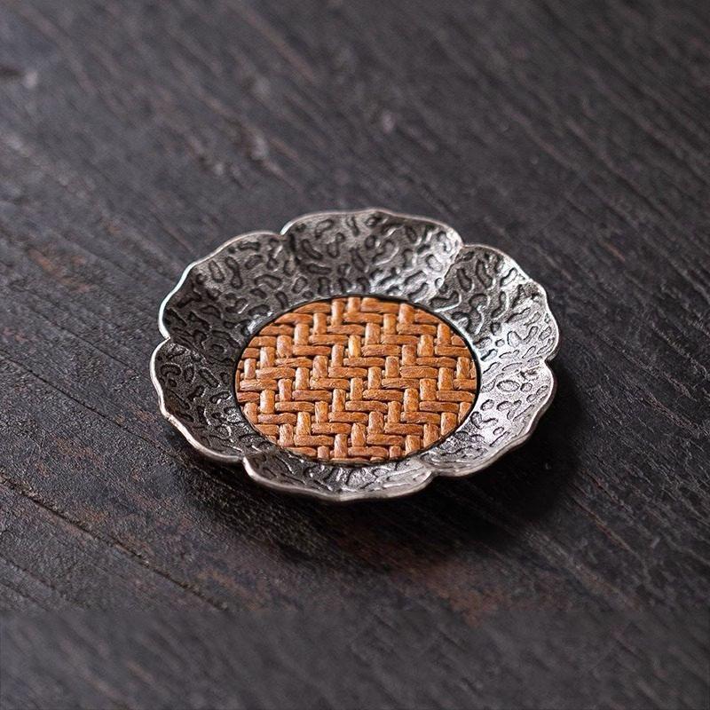 Weaved lotus tea cup coaster, vintage alloy coaster, heat-resistant tea cup coaster, suitable for home and office use