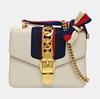[Pre-Owned] Sylvie Gold Buckle Striped Web Satin Bow Chain Mini Shoulder Bag - Very Good #13B8QNV