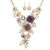 Women Retro Necklace Alloy Hollow Flower Diamond Necklace Stud Earrings Sets