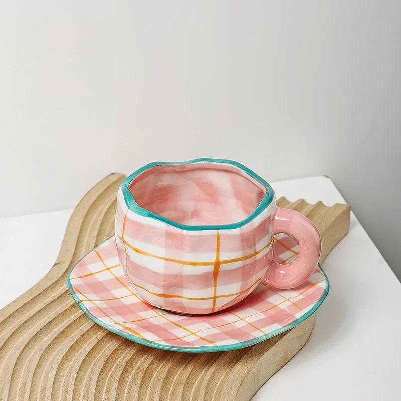 Japanese Hand Painted The Blue Sky and White Clouds Coffee Cup with Saucer Ceramic Handmade Tea Cup Saucer Set Cute Gift for Her