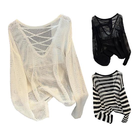 Women Cover Up Tops V-Neck Straps Collar Long Sleeve Summer Sun