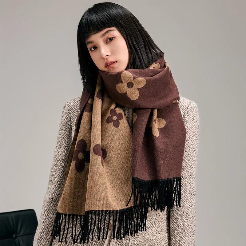 Fashion Luxury Jacquard Soft Covering Yarn Scarf Women Spring Autumn Long Shawl Wraps Winter Warm Neckerchief Double Sides