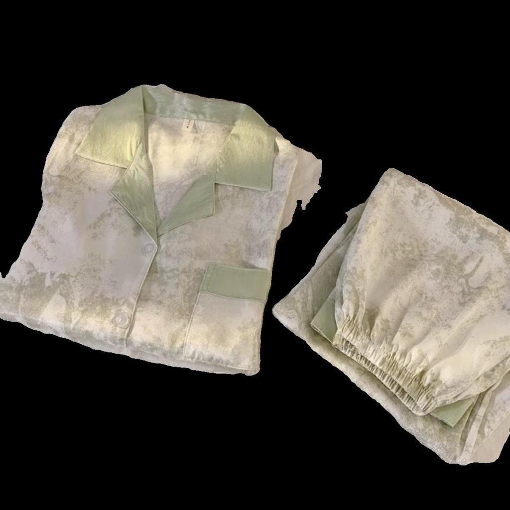 2025 Spring/Autumn Women's Ice Silk Sweet Pajama Set - Long-sleeve, Thin, High-end, Cute, Two-piece Homewear