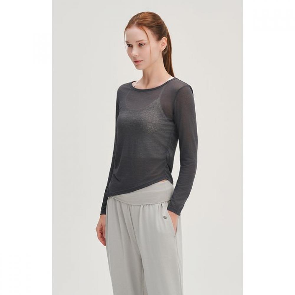 Huit Soft Modal Shirring Asymmetric Long Sleeve Tee Htwtl6i05t
