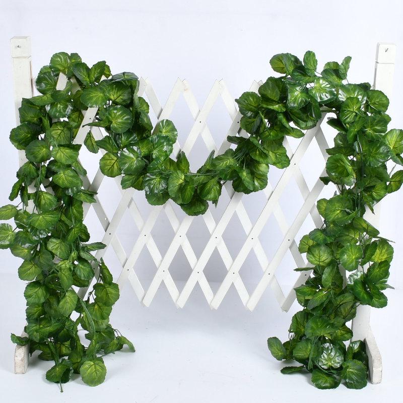Artificial Rattan Vine Ceiling Decor with Green Radish and Begonia Leaves
