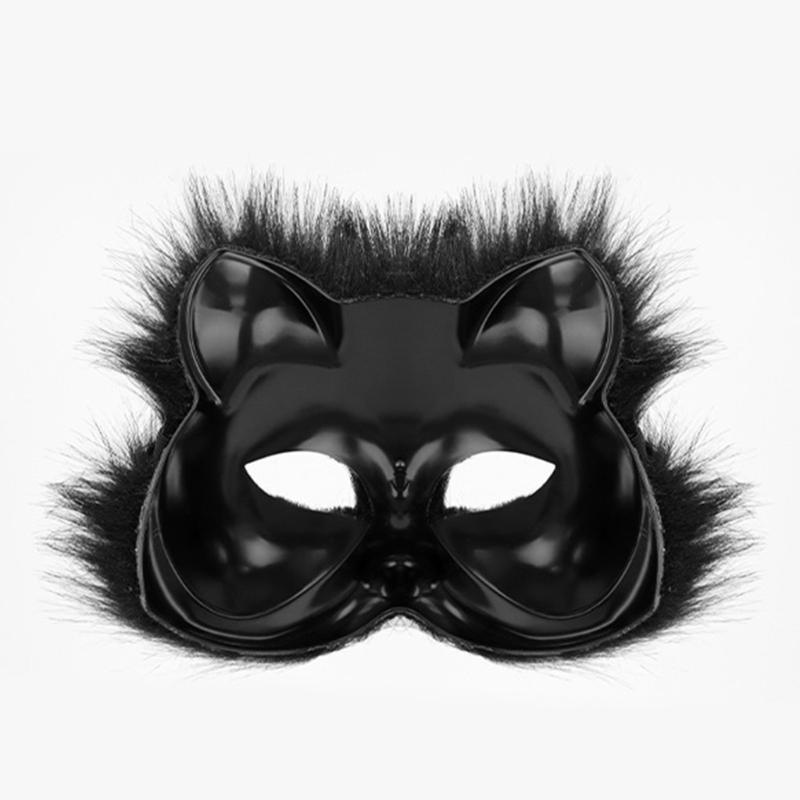 Plush Animal Cats Face Mask Furry Animal Half Face Mask for Men Women Masquerade Halloween Cosplay Costume Accessory