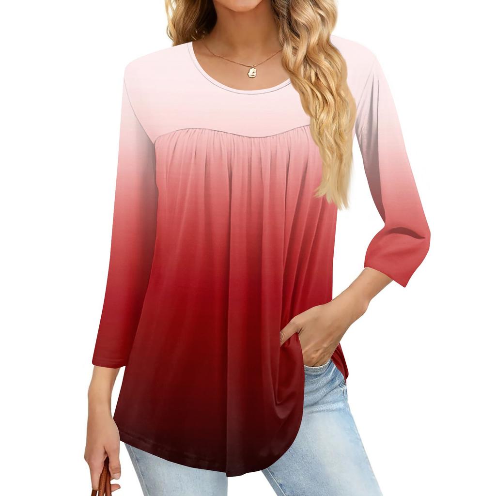 Women's Fashion Casual Three-quarter Sleeve Printed Round Neck Top