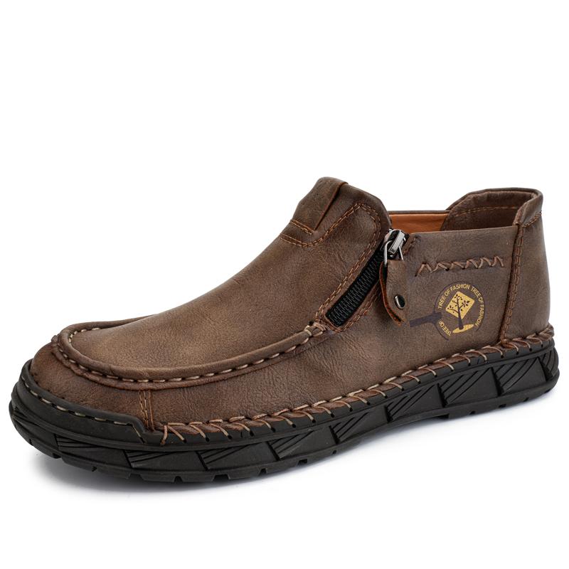 Men's Leather Boots Zipper Low Top Casual Shoes Outdoor Driving Handmade Shoes 39-48