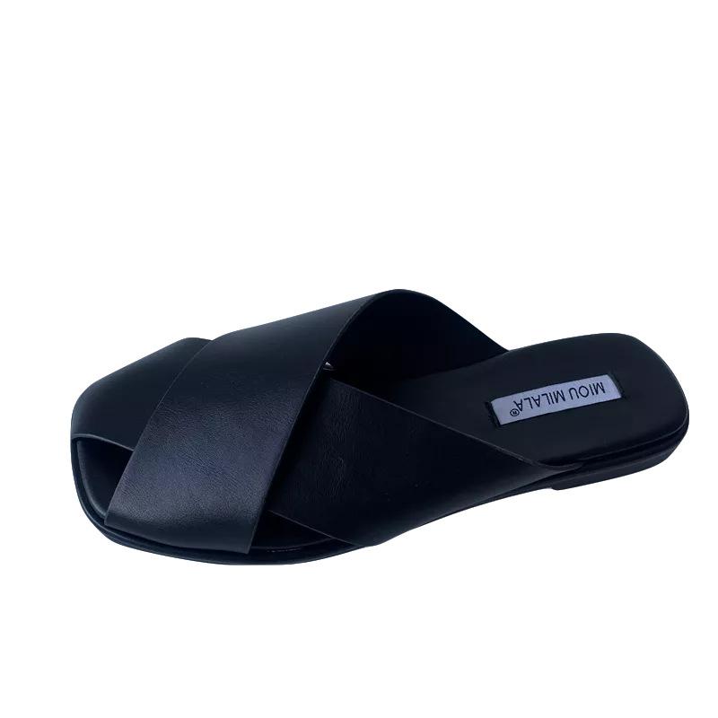 2024 Summer New Women's Shoes Fashionable Low Heel Slippers Square Head Outward Wearing Flat Bottom Lazy Sandals