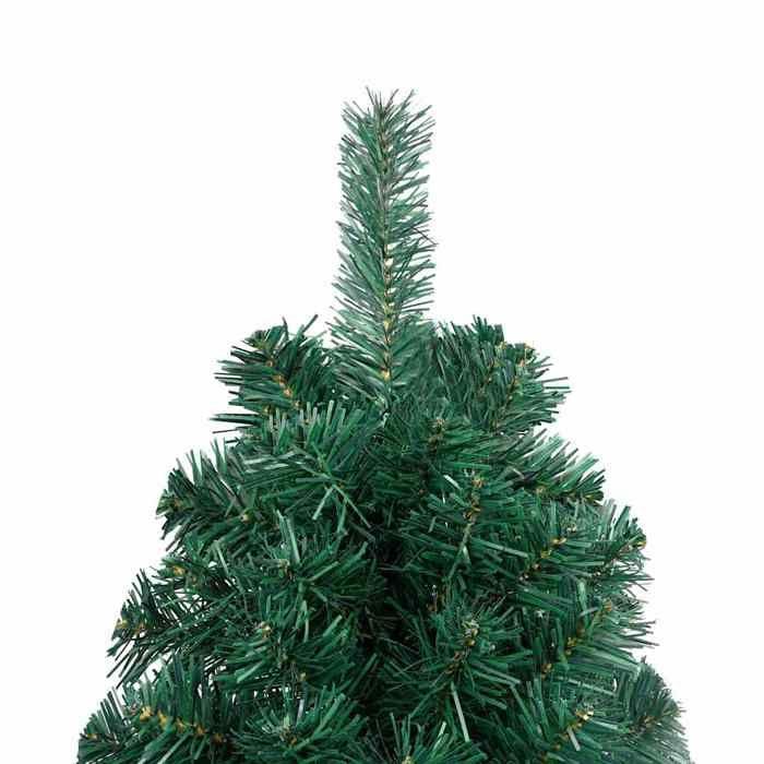 Maison Exclusive - Demi-arbre de Noël artificiel pré-éclairé et boules vert 180 cm