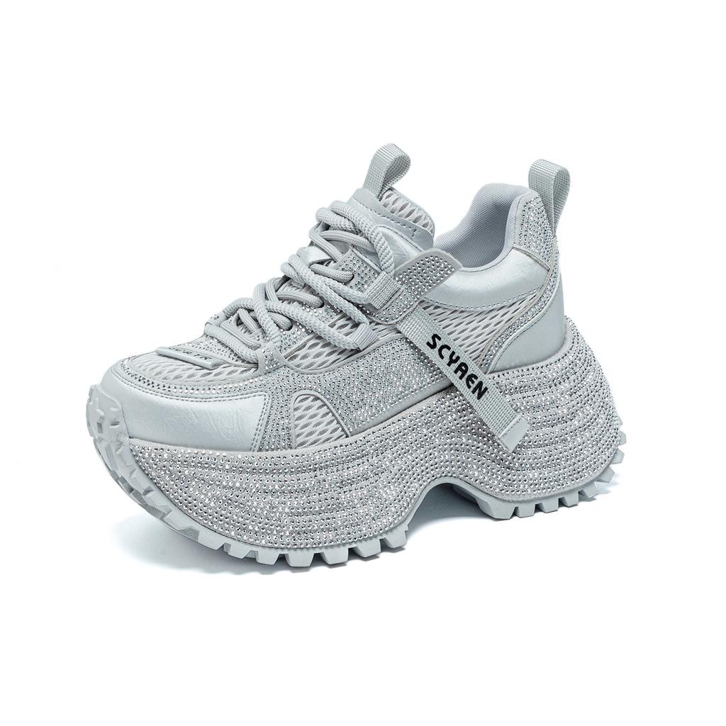 Small thick-soled dad shoes spring new heightened soles gypsy rhinestones casual