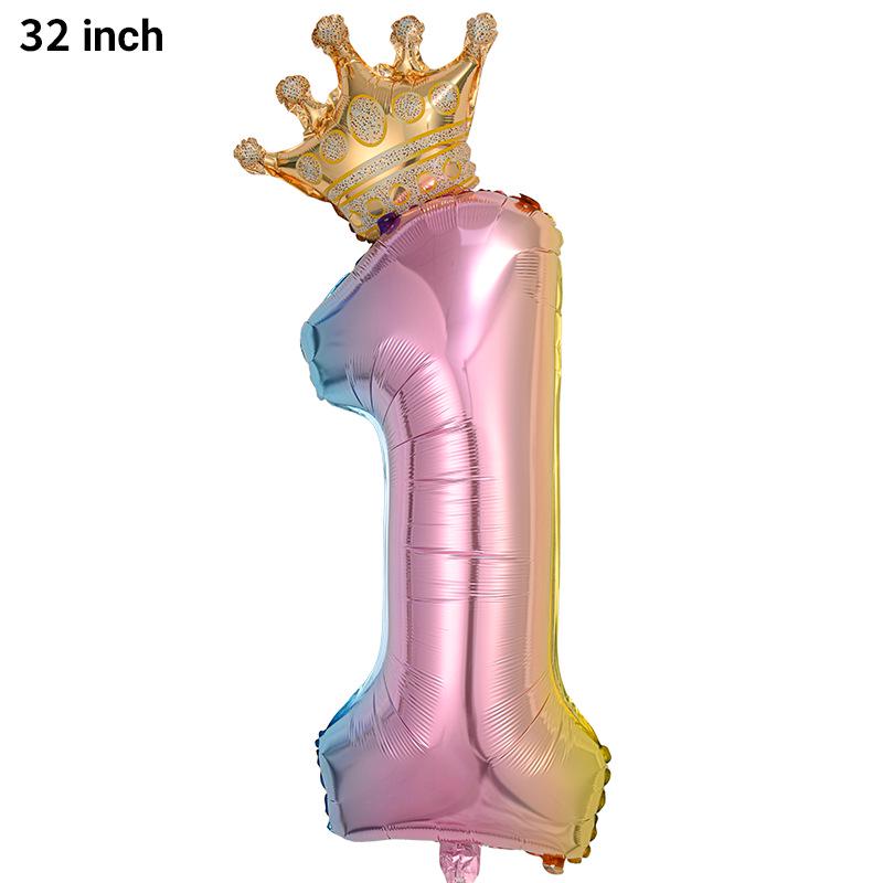 32-Inch Gradient Crown Number Foil Balloon for Children's Birthday Party Decorations