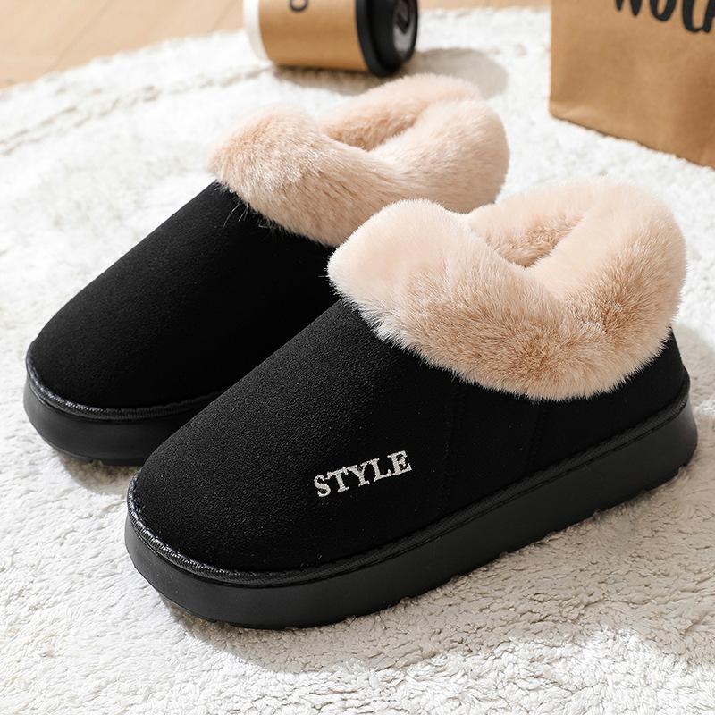 Cotton slippers winter women wear thick-soled Ev piled thickened non-slip home warm bag and cotton shoes