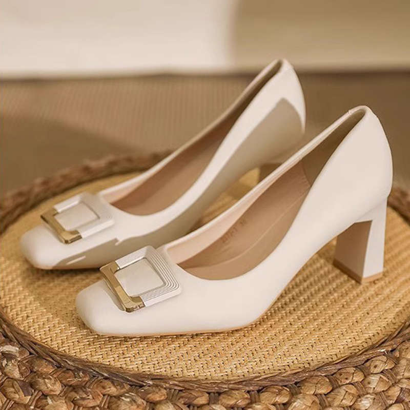 

толстый каблук квадратный носок туфли на высоком каблуке женские весна и лето новые французский знаменитость нежный стиль одинарные туфли темпераментные модные маленькие кожаные туфли 40