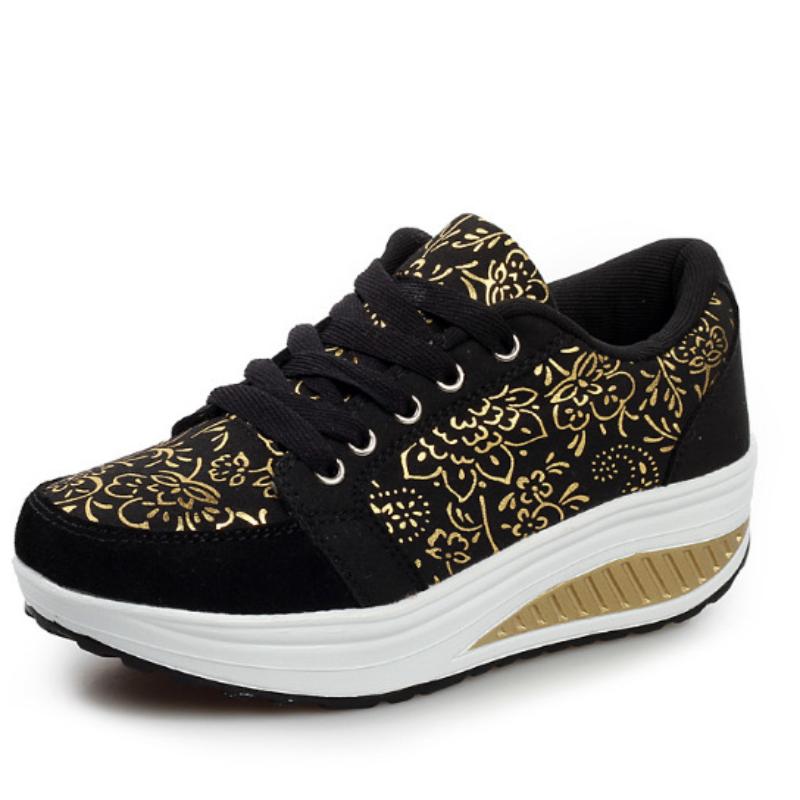 Nowe brązowe buty sportowe damskie typu rocking z klinem i miękkim dnem