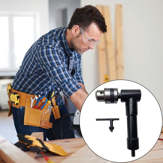 Right Angle Chuck for Power Drill 90 Degree Attachment, Corner Adapter with 0.8-10mm 3-Jaw Chuck, Compatible Most Bits Metal