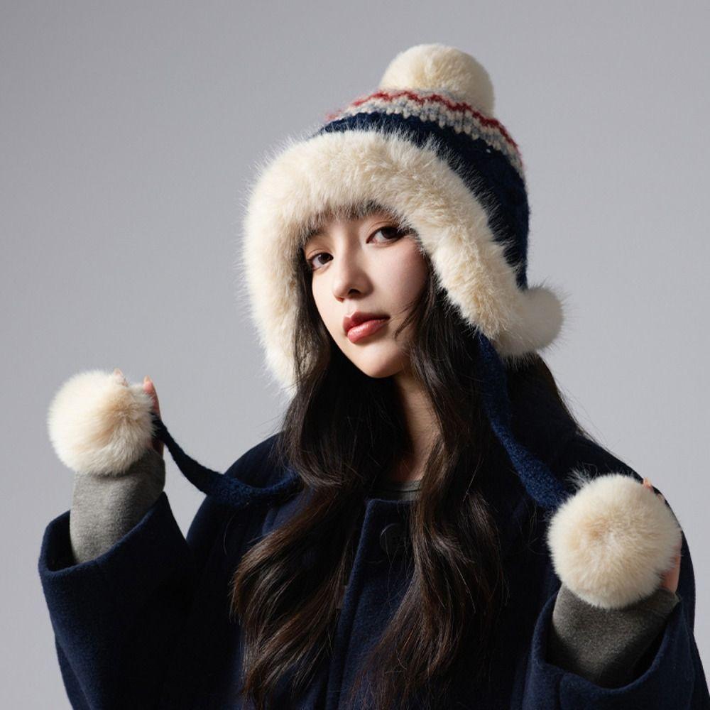 Warm Jacquard Knitted Hat Ethnic Style Ear Protection Hat Cute Lei Feng Hat  Apparel Accessories