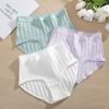 FINETOO 6PCS/SET Women Basic High Waist Striped Panties Cotton Breathable Daily Multi Color Set Butt Lifting Plus Size Comfort Underwear