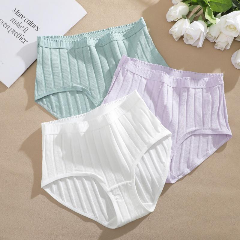 FINETOO 6PCS/SET Women Basic High Waist Striped Panties Cotton Breathable Daily Multi Color Set Butt Lifting Plus Size Comfort Underwear
