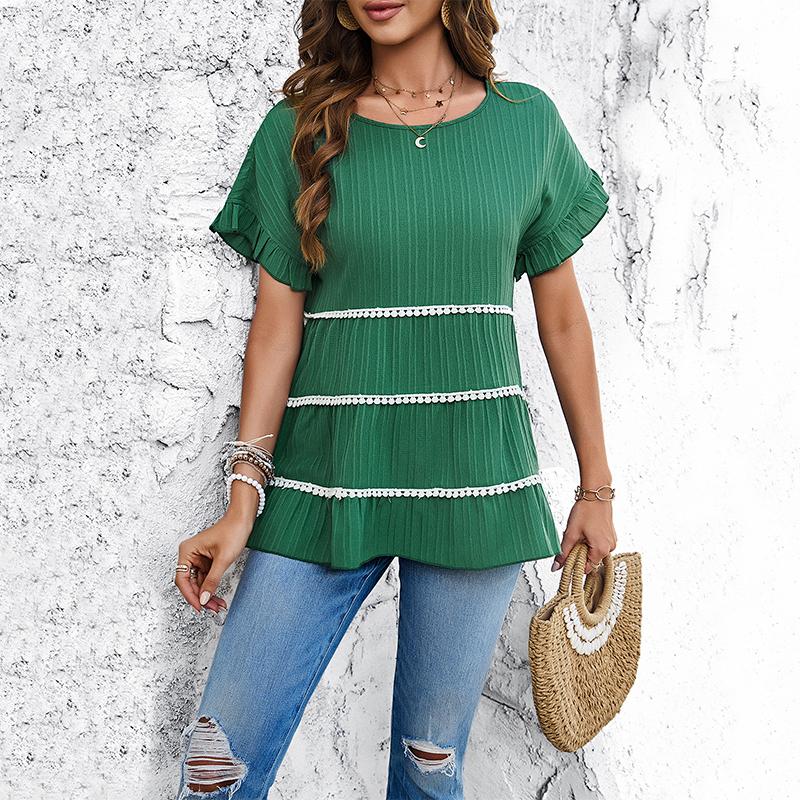 Women's T-shirt Casual Loose Short-sleeved Top Solid Color